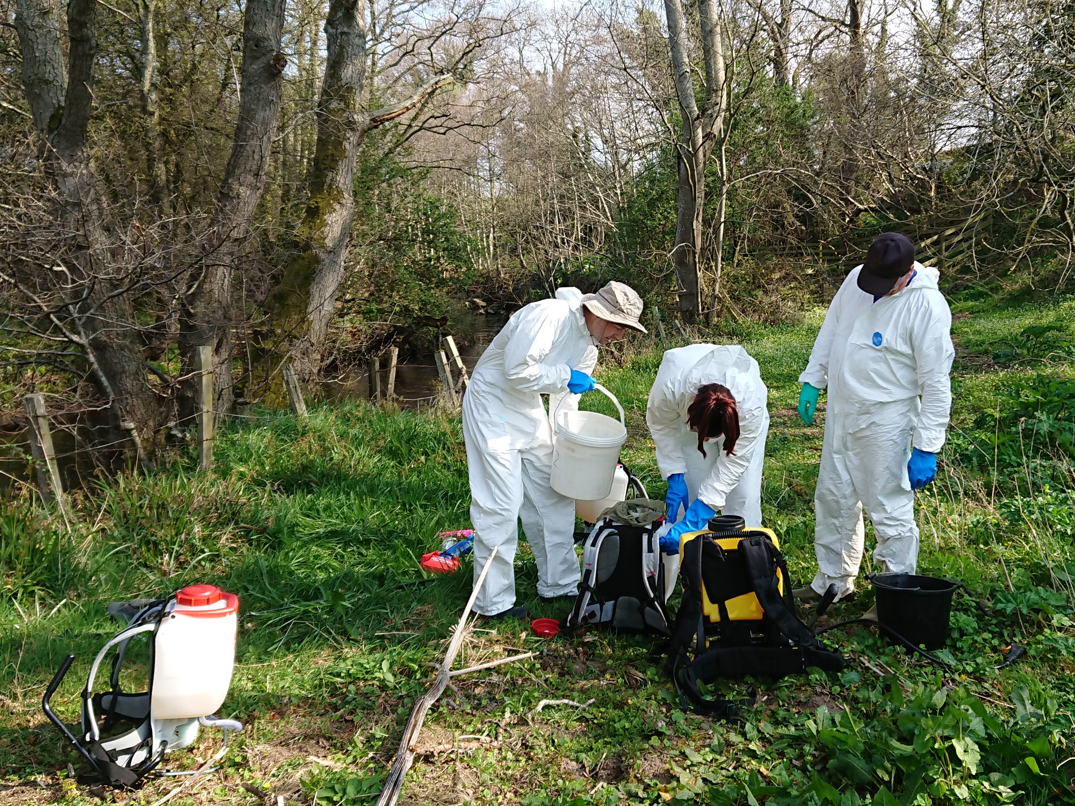 people mixing chemical