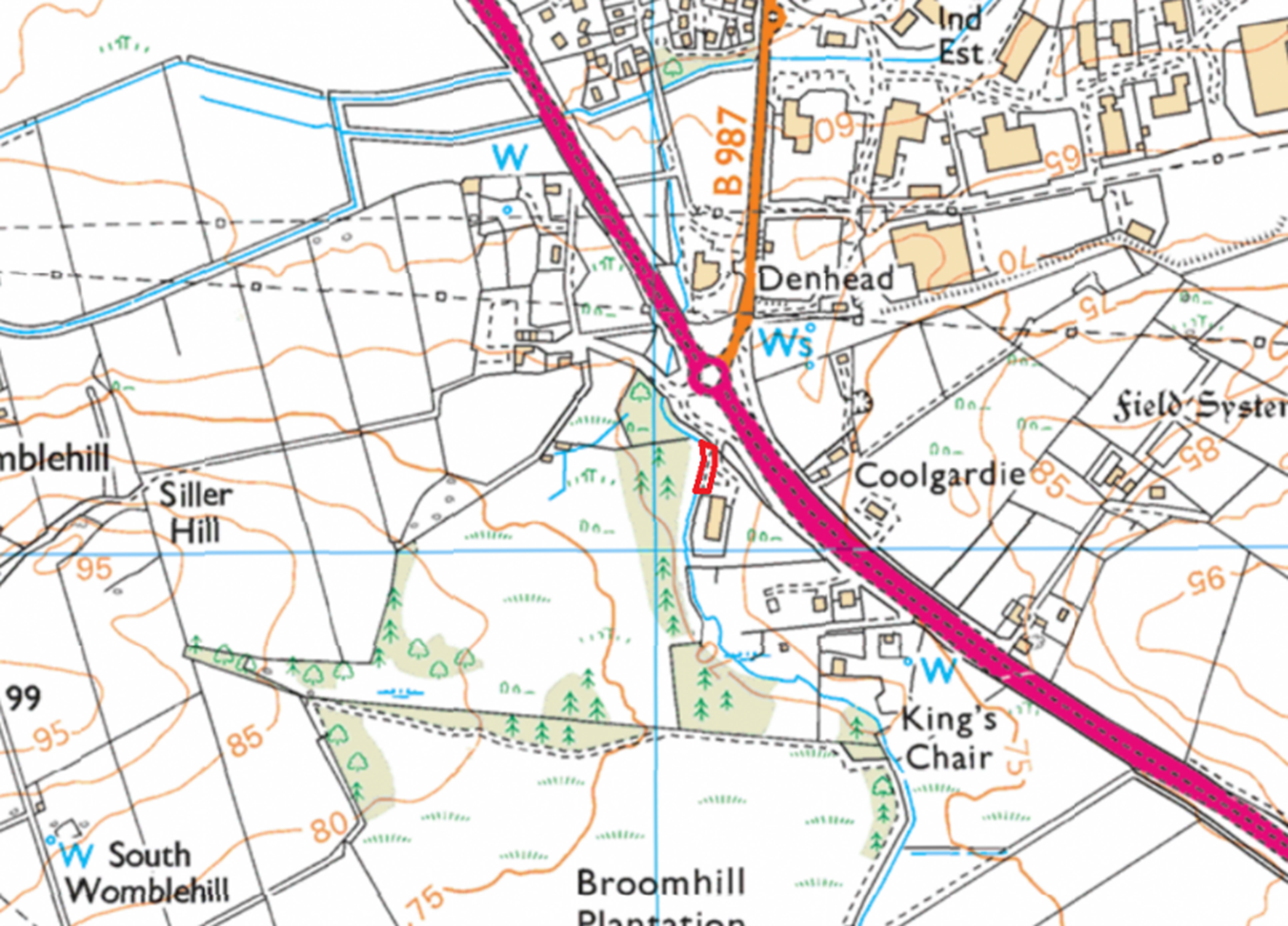 Map showing knotweed location on the Sheriff burn