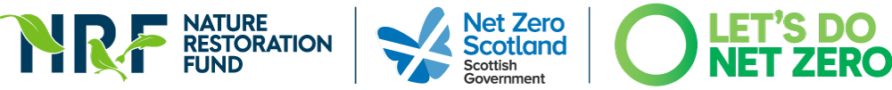 Logos: Nature Restoration Fund, Net Zero Scotland, Let's Do Net Zero