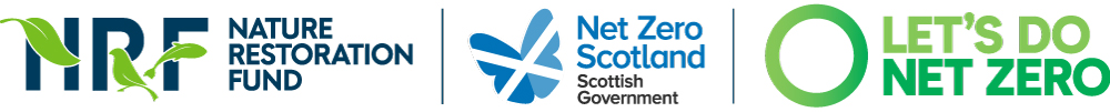Logos: Nature Restoration Fund, Net Zero Scotland, Let's Do Net Zero